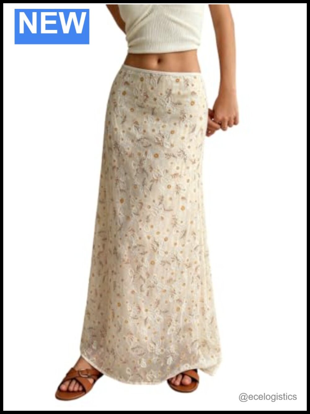 Floerns Women's Floral Embroidered Maxi Skirt Low Rise A Line Boho